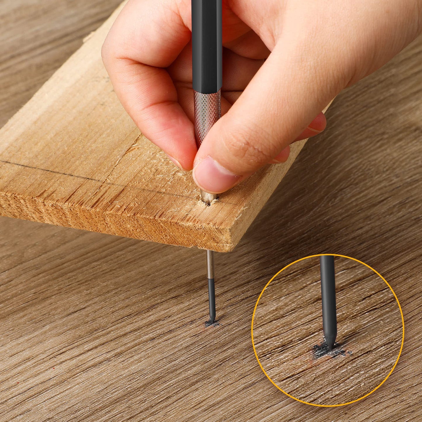 Enhon 2mm Mechanical Carpenter Pencil Set with 12 Marker Refills and Sharpener, Woodworking Marking Tool Solid Deep Hole Construction Pencil, Extended Needle-Nose Tip for Use in Jobs (Black)