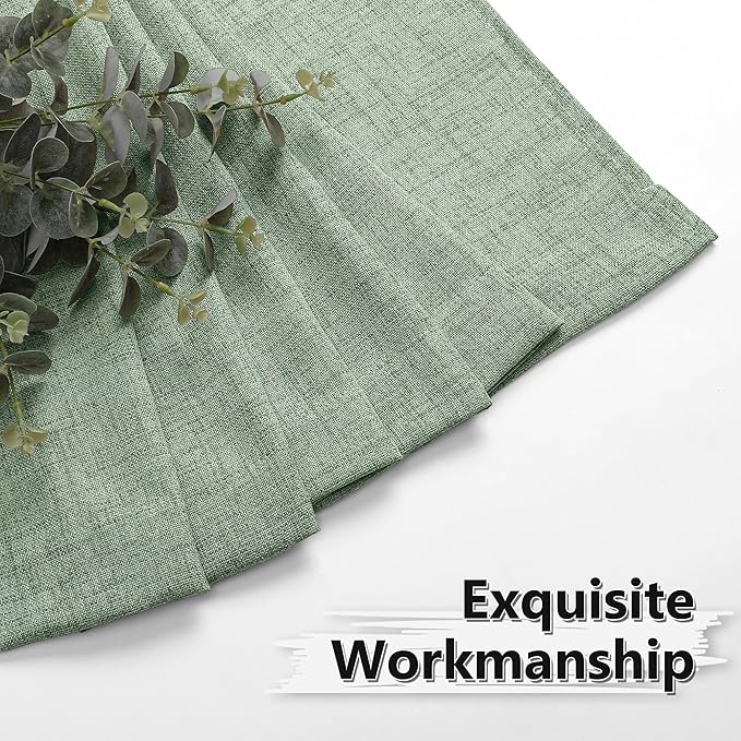 Tollpiz Short Linen Curtain Living Room Rod Pocket Semi Sheer Curtains Burlap Light Filtering Thick Linen Drape for Bedroom, 54 x 45 inches Long, Sage Green, Set of 2 Panels