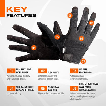 PIG FDT Alpha Full Dexterity Gloves for Shooting Sports, Touchscreen Compatible, Breathable, 1 Pair, Black, 2X-Large