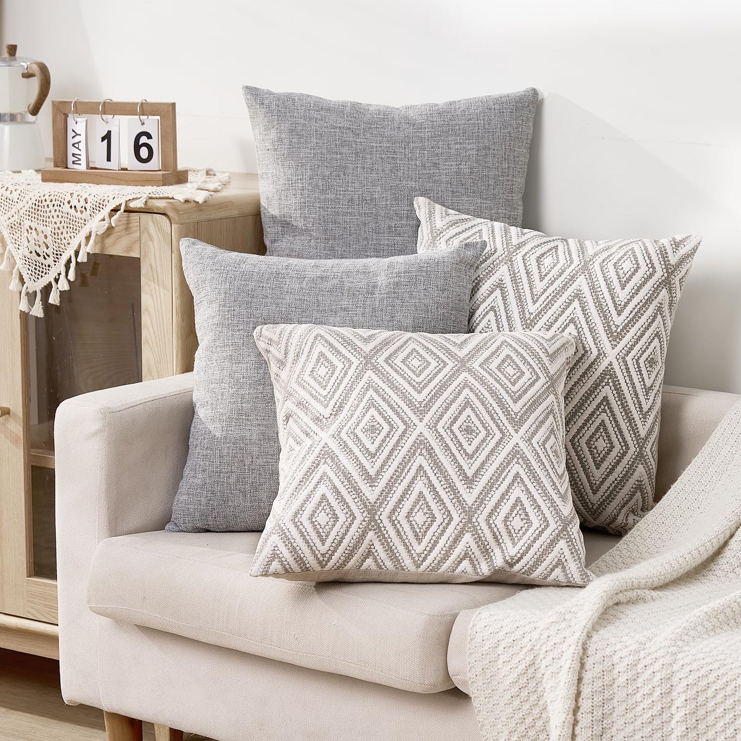 HPUK Throw Pillow Covers 18x18 Inch Set of 4, Linen Decorative Pillow Covers, Accent Cushion Covers for Couch Sofa Bed Bedroom Living Room Décor, Grey