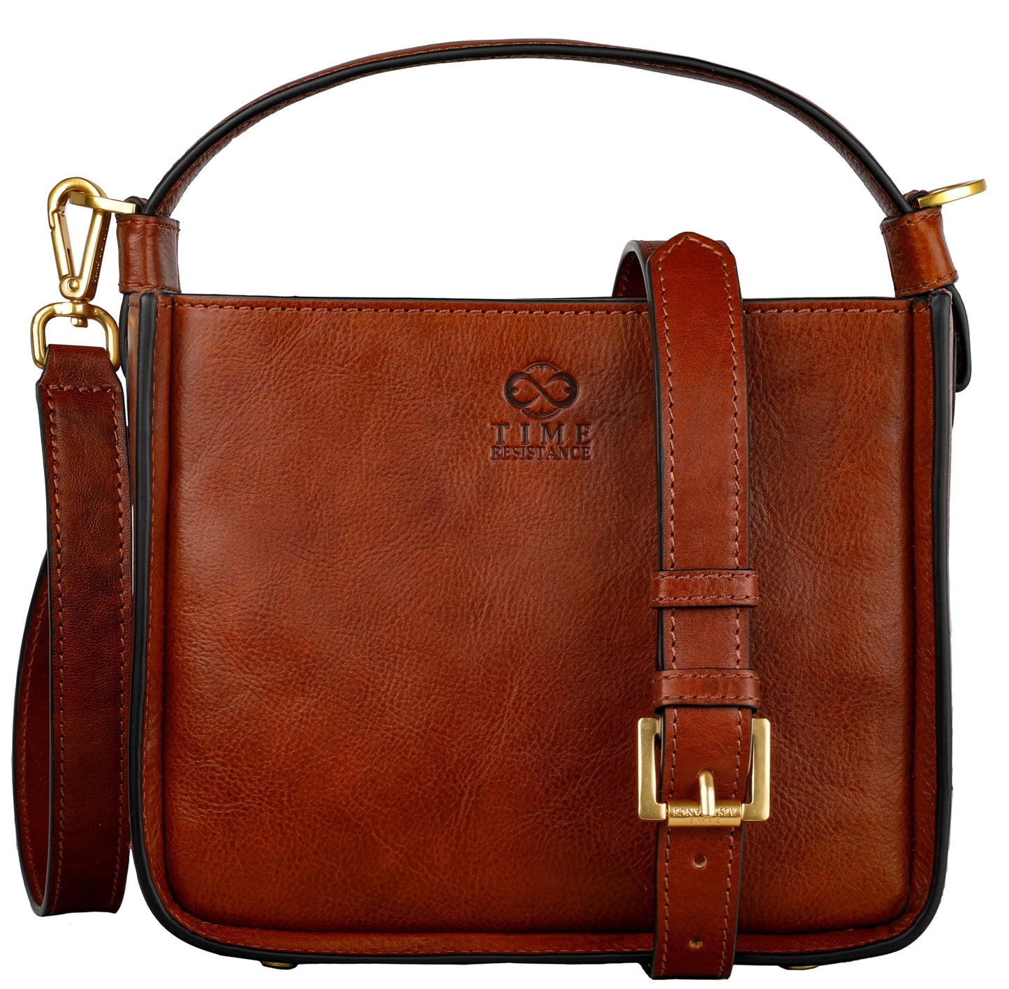 Time Resistance Leather Handbag - Full-Grain Leather Purse for Women - Tote Bag with Detachable Shoulder Strap (Cognac Brown)