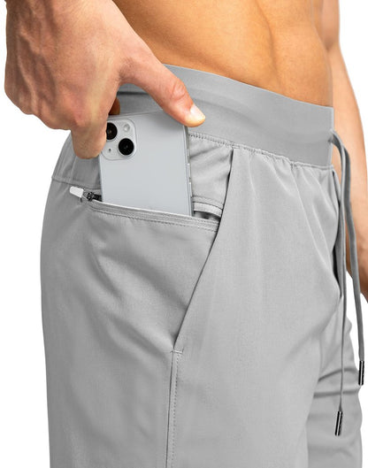 Soothfeel Men's Running Shorts with Zipper Pockets 7 Inch Lightweight Quick Dry Gym Athletic Workout Shorts for Men (Light Grey, XL)