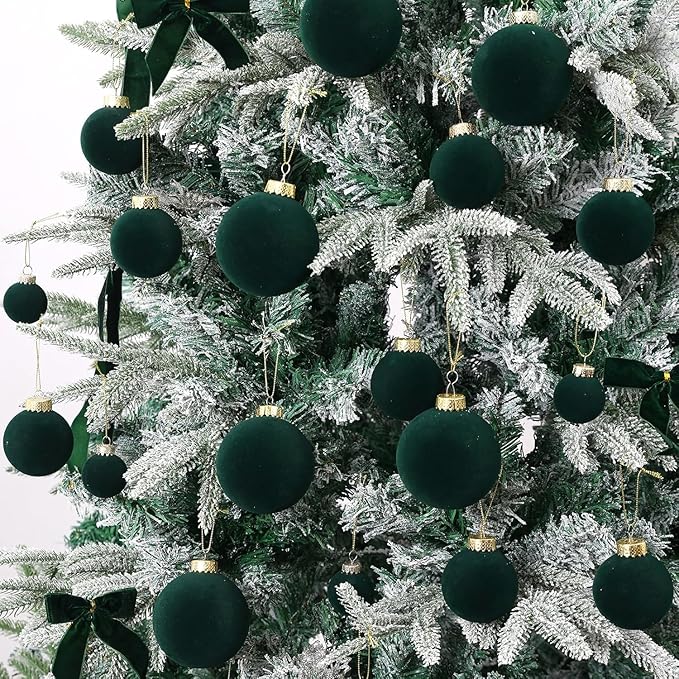Velvet Christmas Ornaments Set 38Pcs Flocked Shatterproof Christmas Ornaments for Christmas Tree Decorations Xmas Decorative Hanging Christmas Ball Ornaments for Holiday Home Decor