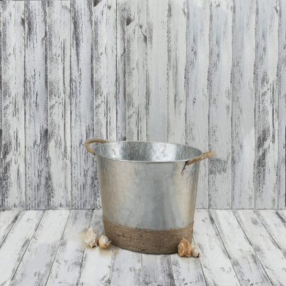 Twine Seaside Jute Rope Wrapped Farmhouse Galvanized Ice Metal Beverage Tub, Wine, Beer Bottle Bucket, 4.5 Gallons