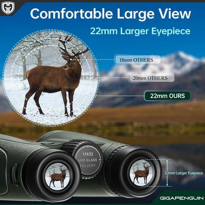 15x52 HD Binoculars for Adults High Powered with Upgraded Phone Adapter - Large View Binoculars with Clear Low Light Vision - Lightweight Waterproof Binocular for Bird Watching Travel Hunting Cruise