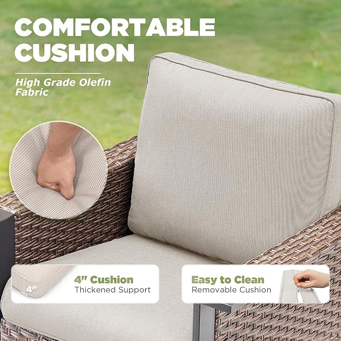 Outdoor Patio Furniture Set-9 Pieces All-Weather Wicker 3 Seater Sofa with Swivel Rocker Patio Chairs Set of 4, Wicker Outdoor Conversation Sets for Porch Deck Backyard Garden Brown/Beige