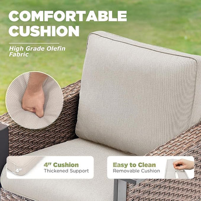 Patio Wicker Chairs Swivel Rocker-Outdoor Swivel Rocking Patio Chairs Set of 2,Wide Armrest Wicker Chair Outdoor Patio Furniture Set with Covered Cushions for Porch Balcony Patio Deck Brown/Beige