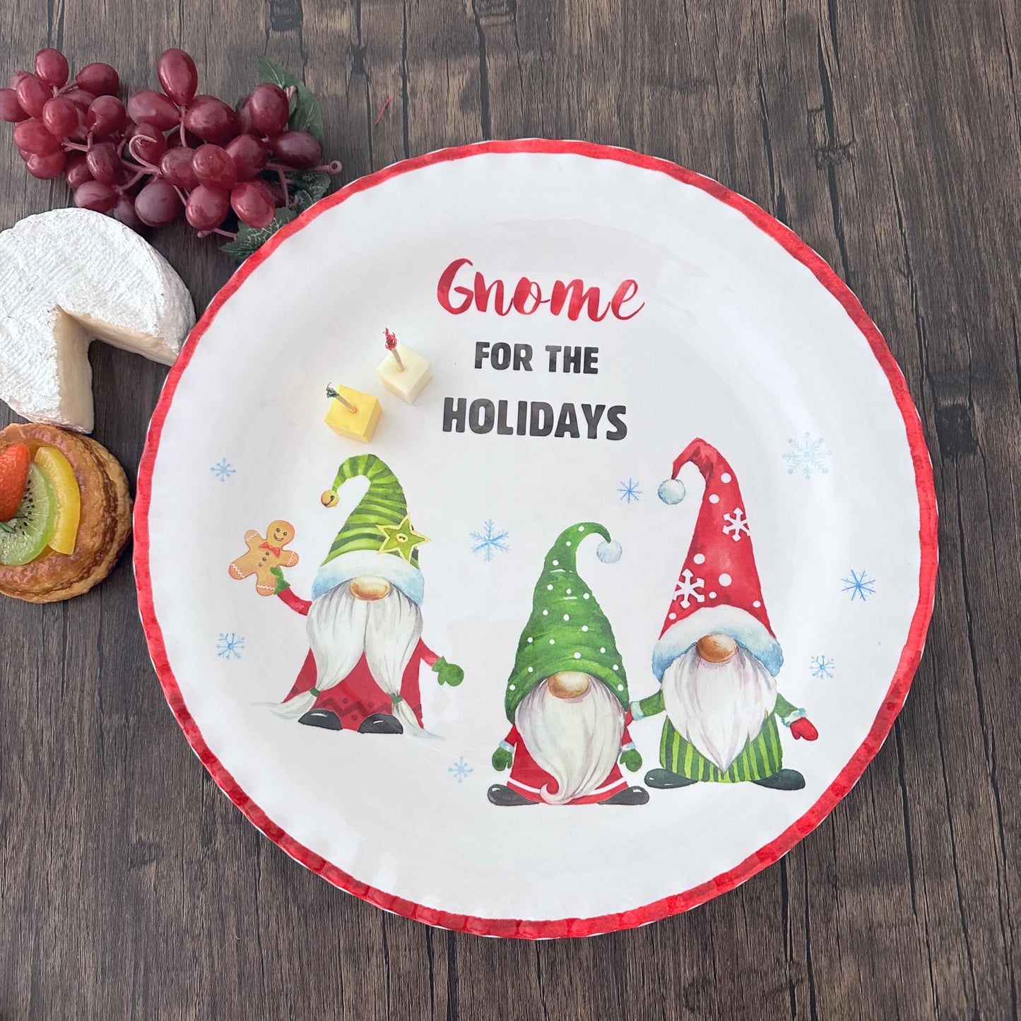 UP UPware Melamine Serving Platter BPA Free Food Platter 14 Inch Round Platter for Christmas (Gnomies)