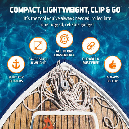 Boat Gadget 10-in-1 Boat Tool, Blue - Must-Have Boat Accessory with Gas Cap Key, Fishing Line Cutter, Bottle Opener, Whistle & More - Smart Addition to Any Boat Tool Kit for Fishing, Boating & Fun