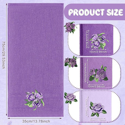 3 Pcs Purple Rose Hand Towels Lavender Purple Bathroom Decor Embroidered Floral