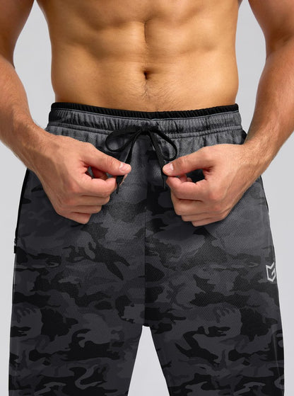 G Gradual Men's Sweatpants Open Bottom Athletic Pants with Zip Pockets Mesh Lightweight for Running, Workout, Lounge (Blackcamo/Grey, Large)