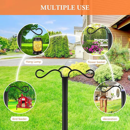 SINLEY Double Shepherds Hook for Outdoor with 5 Prong Base 90 Inch Heavy Duty Two Sided Bird Feeder Pole for Hanging Lantern,Hummingbird Feeder,Lightweight Plant,Shepherds Hook for Bird Feeders