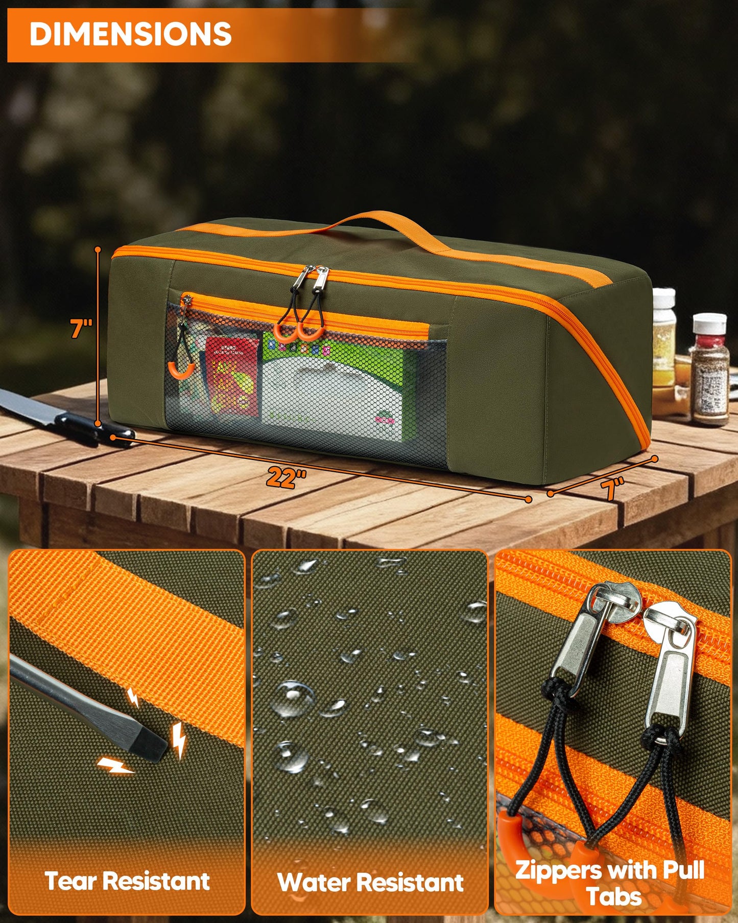 Marscamd 22” Grill Tool Storage Bag with Dual Inner Compartments, Wide-Open Grill Utensil Storage Bag for Grill, Griddle and Barbecue Tools, Green (No Accessories)