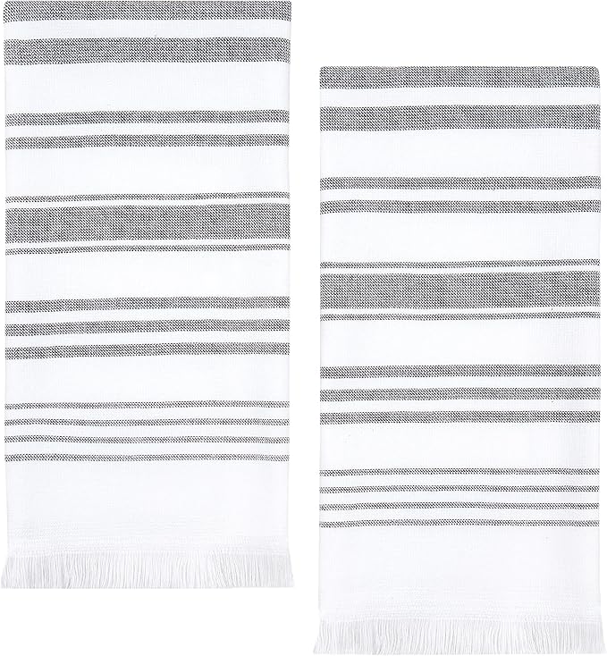 Sticky Toffee Hand Towels for Bathroom Set of 2 – 28x16 in White and Gray