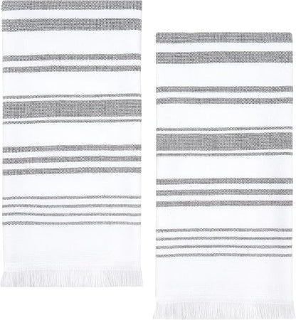 Sticky Toffee Hand Towels for Bathroom Set of 2 – 28x16 in White and Gray