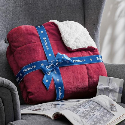 Bedsure GentleSoft Sherpa Fleece Blankets King Size for Bed - Thick and Warm Throw for Women, Soft Fuzzy Plush King Christmas Blanket for Winter, Red, 108x90 Inches