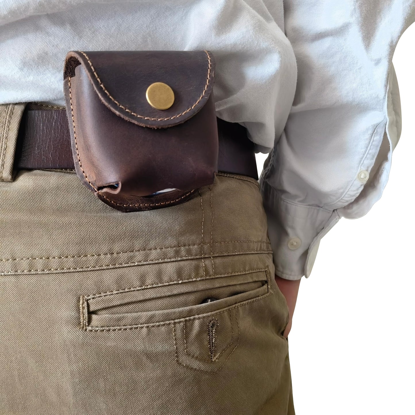 Cowhide Leather Zyn Holder- Vintage Handmade Brown Thick Grain Leather Dip Can Holster-Snuff Holder Compatible with ZYN, Copenhagen, Skoal, Kodiak, etc-Belt Accessories for Men