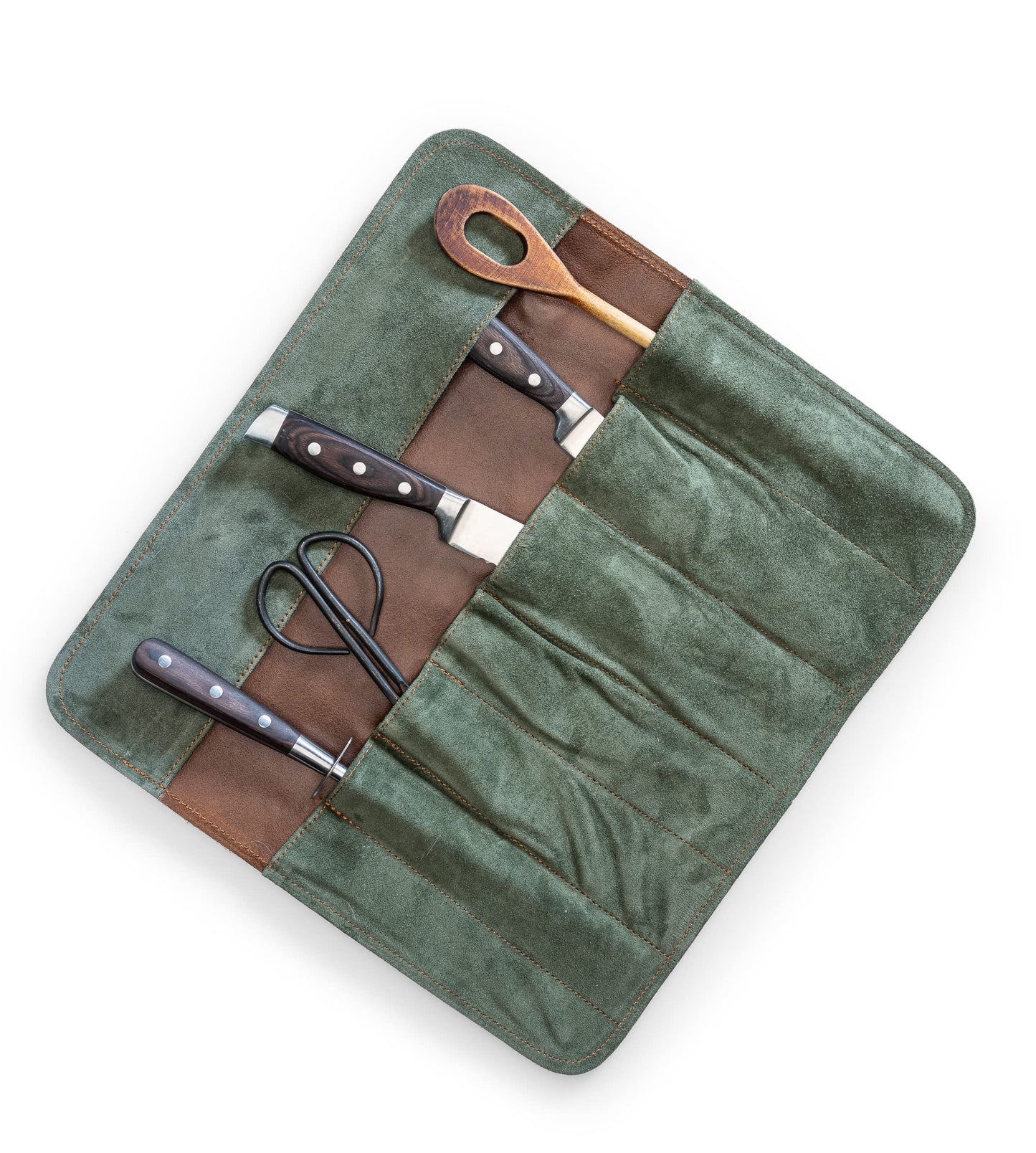 Angus Stoke Leather Knife Roll Bag for Chef`s - Premium Knife Roll Case made of Genuine Buffalo Leather – Durable knives storage Bag Samuel (Brown)