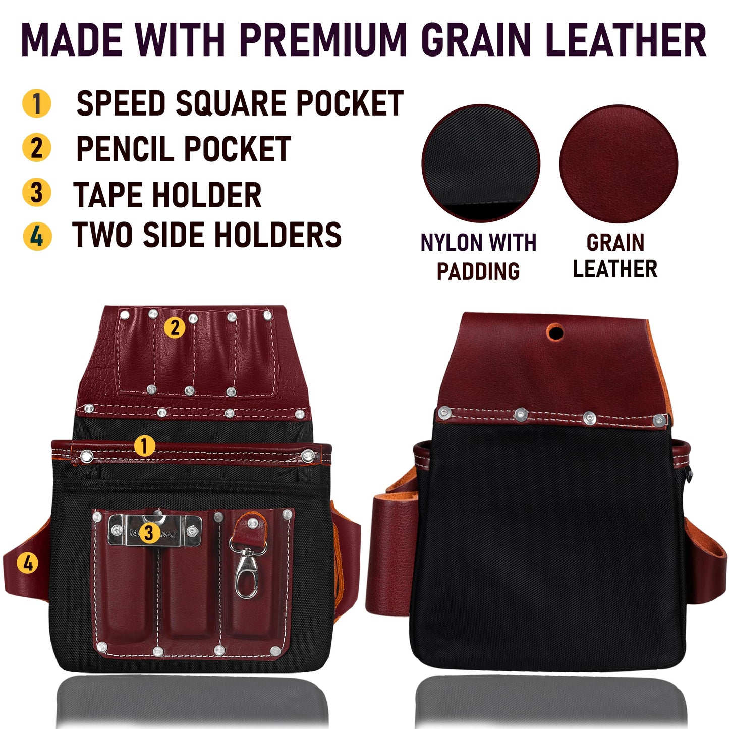 FUERI Electrician's Heavy Duty 26 Pocket Leather-Nylon Tool Belt & Suspender Combo, Comfort Back Support Padded Belt, 2 Large Storage Capacity Pouches, Best for Framers, Carpenter, Roofing