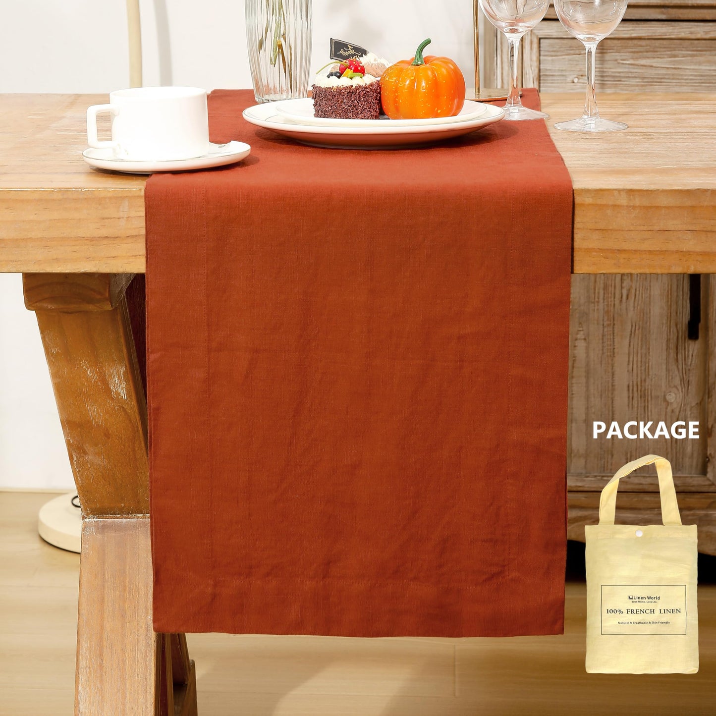 L Linen World Linen Table Runner 14X72 Inches,100% French Linen Rust Tablerunner,Machine Washable Dining Table Runner for Fall,Wedding,Party,Halloween,Christmas(Rust)