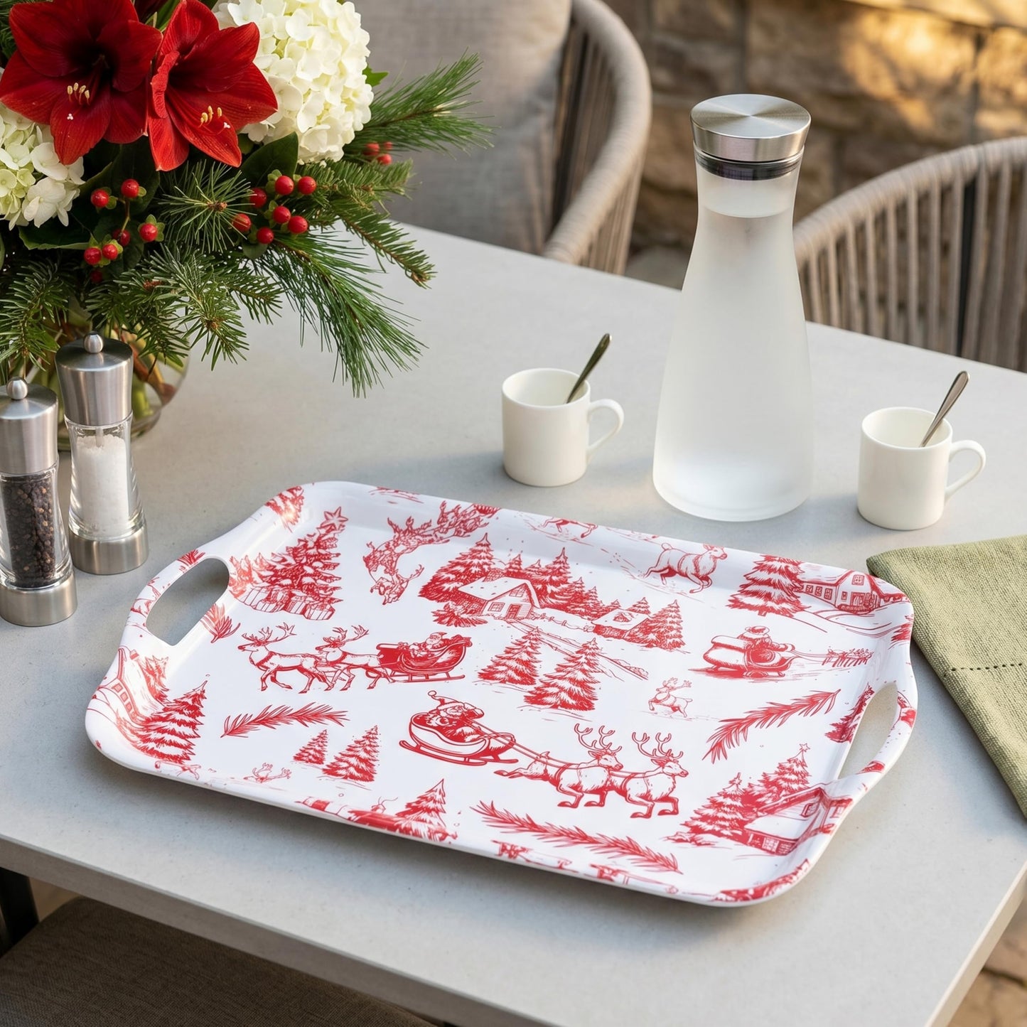 ONEderful 2-Pack Christmas Serving Trays – 18x13 Inches Winter Wonderland Handled Platters, Large Holiday Trays for Christmas Parties, Buffets & Family Gatherings (Christmas Color Scheme)