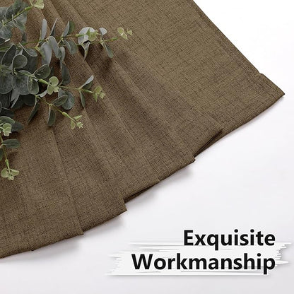 Tollpiz Short Linen Curtains Living Room Rod Pocket Semi Sheer Curtain Burlap Light Filtering Thick Linen Drapes for Bedroom, 54 x 54 inches Long, Brown, Set of 2 Panels