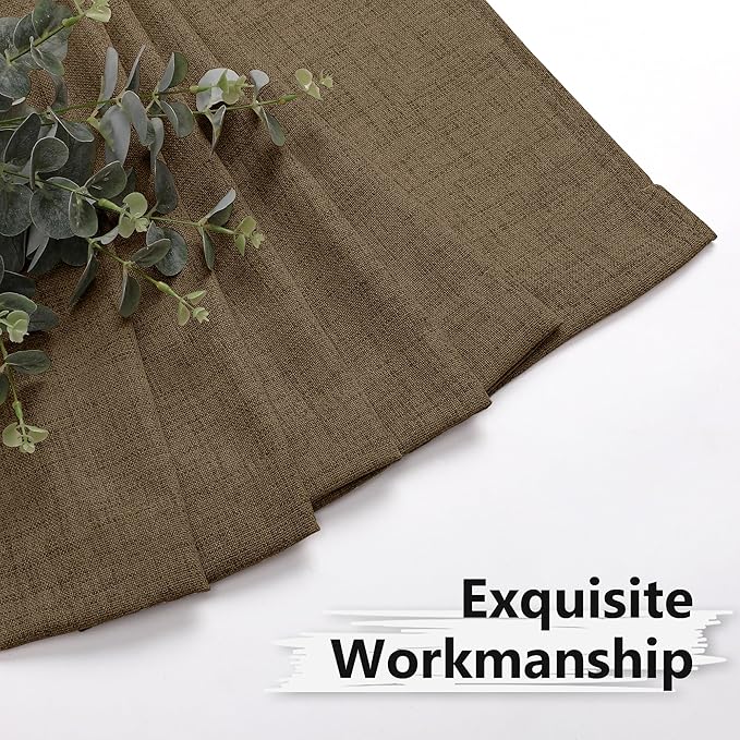 Tollpiz Linen Curtains Living Room Rod Pocket Semi Sheer Curtain Burlap Light Filtering Thick Linen Drapes for Bedroom, 38 x 63 inches Long, Brown, Set of 2 Panels