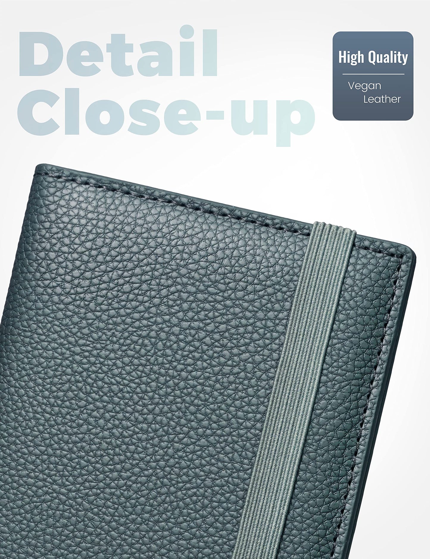 Yarnic Checkbook Cover for Personal Checkbook, Checkbook Holder with Pen Holder & Built-in Clear Plastic Divider for Duplicate Checks (Grey Green)