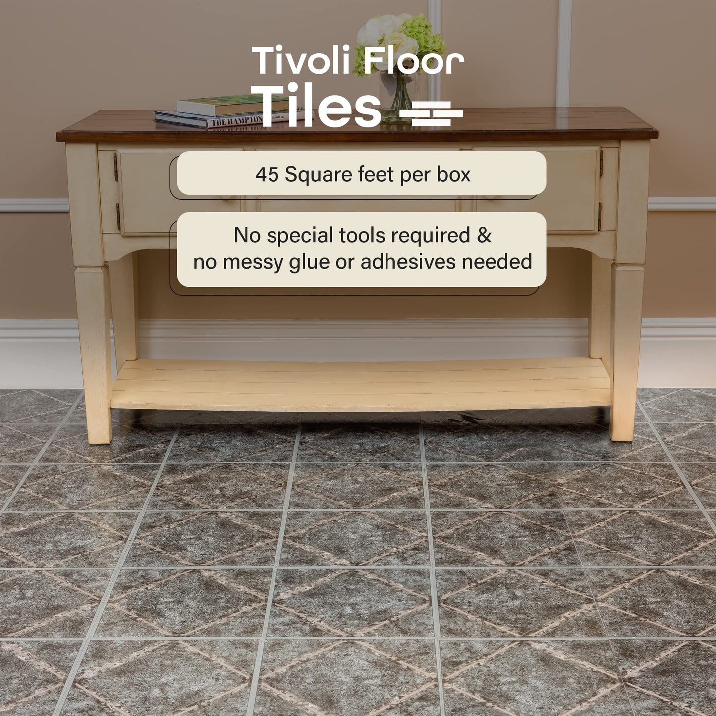 Tivoli Self Adhesive Vinyl Floor Tiles, 45 Tiles - 12" x 12", Light Oak Plank-Look - Peel & Stick, DIY Flooring for Kitchen, Dining Room, Bedrooms, Basements & Bathrooms by Achim Home Decor