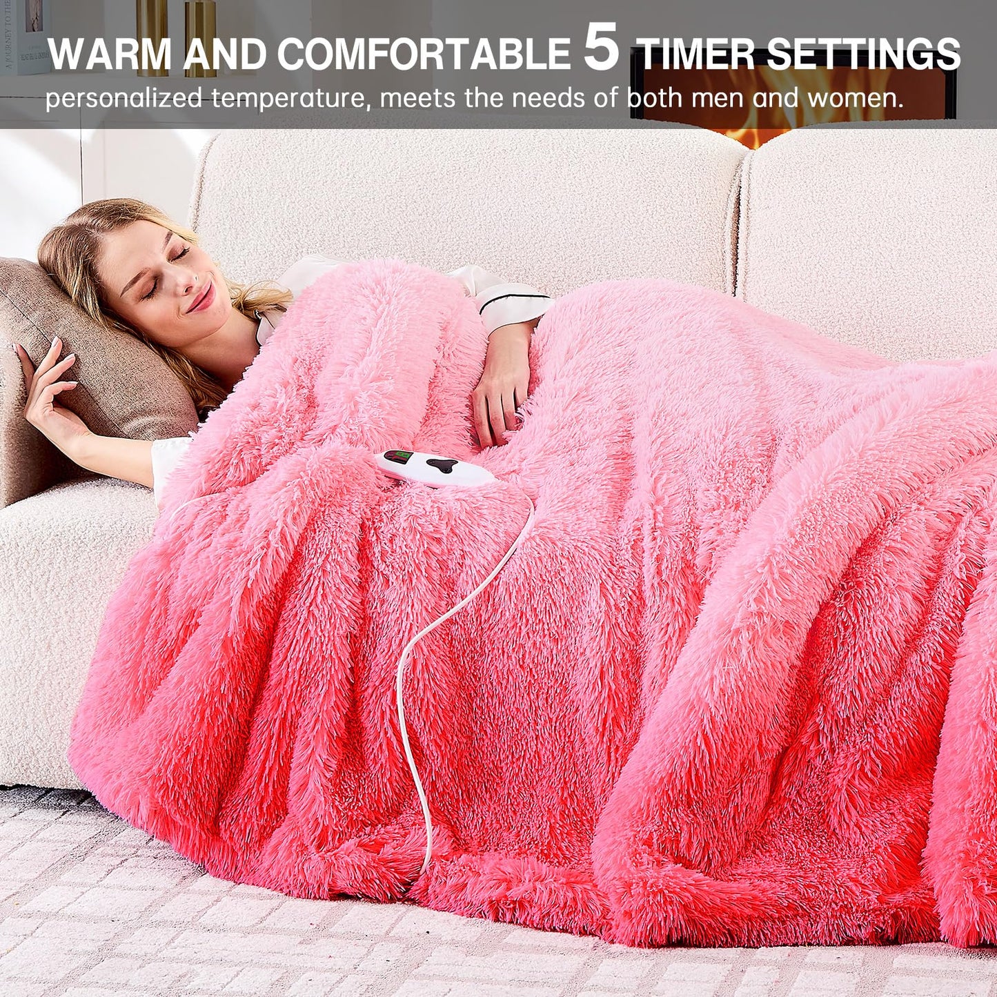 Heated Electric Blanket Throw,Warm Winter Birthday Gifts for Women Her Grandma-Faux Fur with Soft Sherpa,10 Heat Settings,5 Time Settings with Fast Heating, 50x60, Rainbow