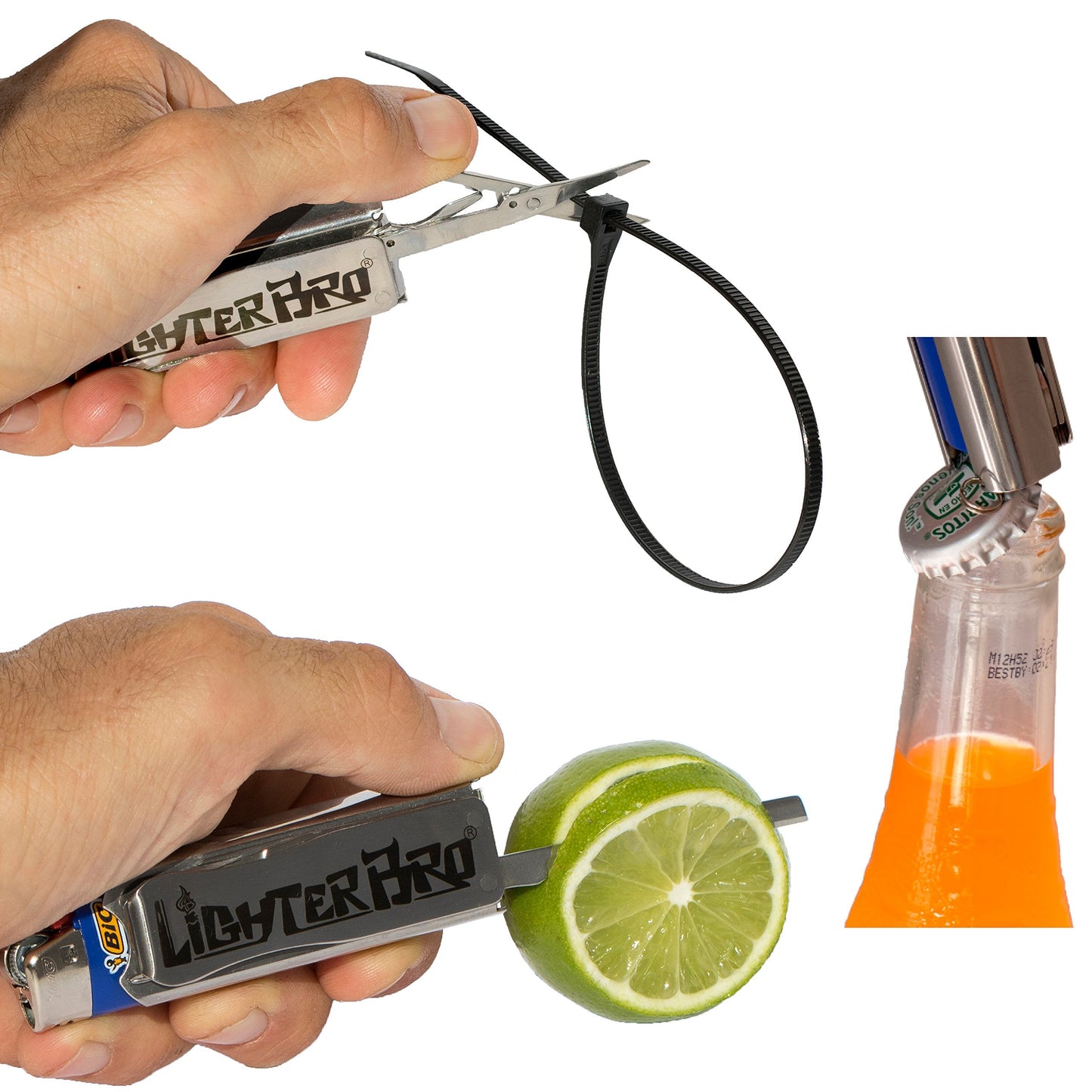 LighterBro Pro Lighter Sleeve - Multi-tool - 420 Stainless Steel - Easily Fits Your Favorite Lighters - Includes Mini Pocket Knife, Ruler, Scissors, Screwdriver, Poker, Key Ring & More (Black)
