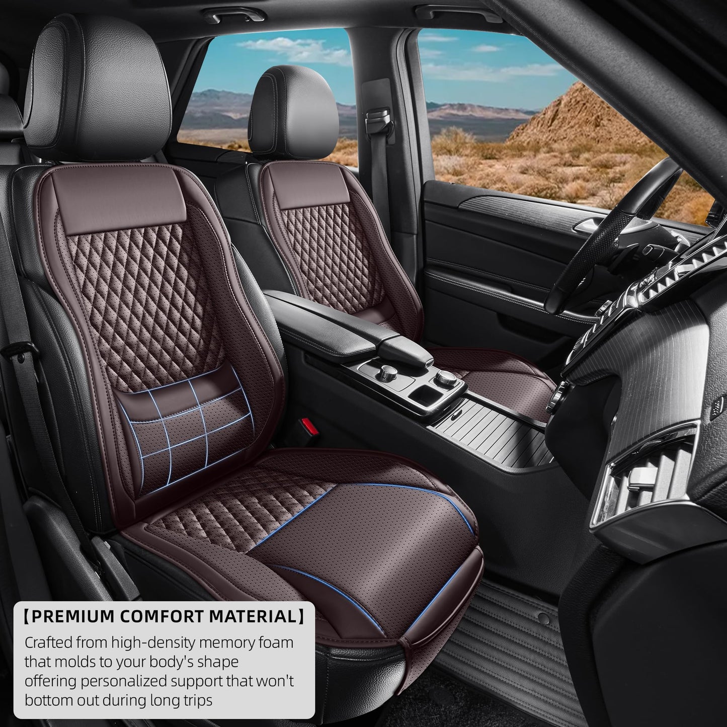 AuraSettle Premium Perforated Napa Leather Car Seat Covers Semi Universal Fit with Lumbar Support, Storage Bag for SUV Sedan Truck (Coffee Brown, Front Row Two Seats)