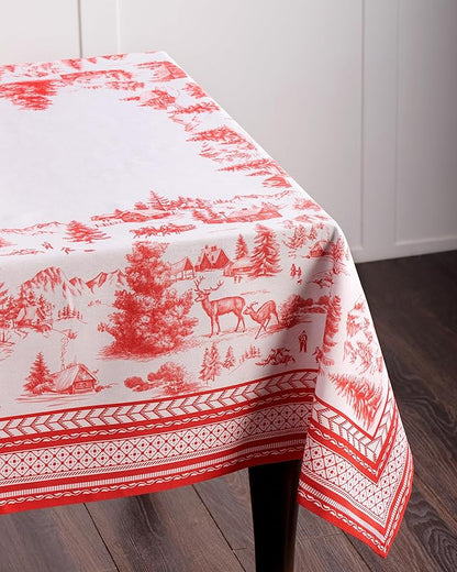 Maison d' Hermine Table Cloth Rectangle Table 100% Cotton 60 x 108 Inches Fall Tablecloth Reusable Everyday Use for Thanksgiving Christmas Decorations Dining Farmhouse Party (Winter Jouy)