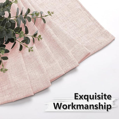 Tollpiz Short Linen Curtains Living Room Rod Pocket Semi Sheer Curtain Burlap Light Filtering Thick Linen Drapes for Bedroom, 54 x 54 inches Long, Pink, Set of 2 Panels