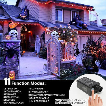 LAMPHOME 66ft Halloween Decorative Mini Lights, 200 LED Transparent Wire Fairy Starry String Lights Plug in, 11 Lighting Modes, for Halloween Decoration Outdoor Xmas Tree Party Decoration (Orange)