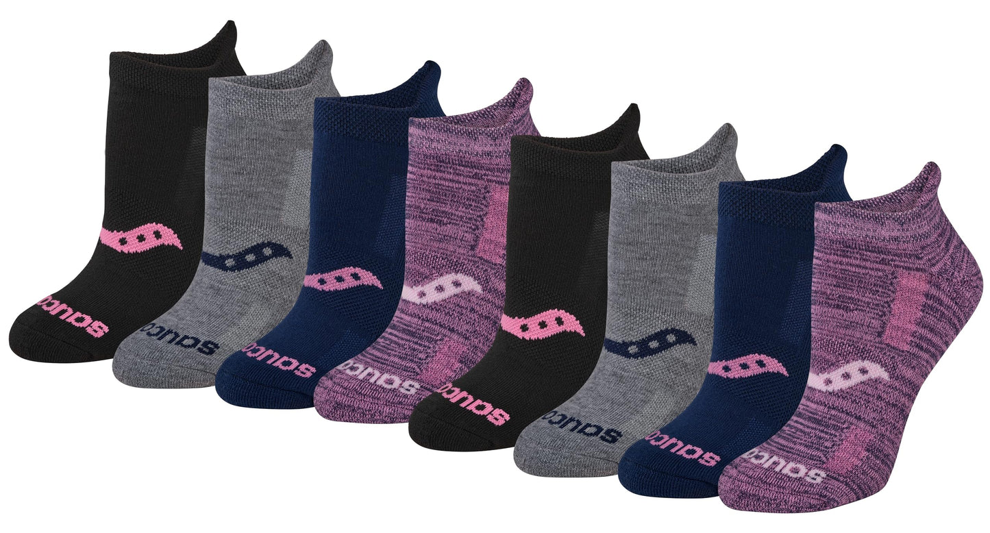 Saucony Women's RunDry Performance Heel Tab Athletic Socks, Available in S-L (8, 16, 24 Pairs), Purple Assorted (8 Pairs), Medium