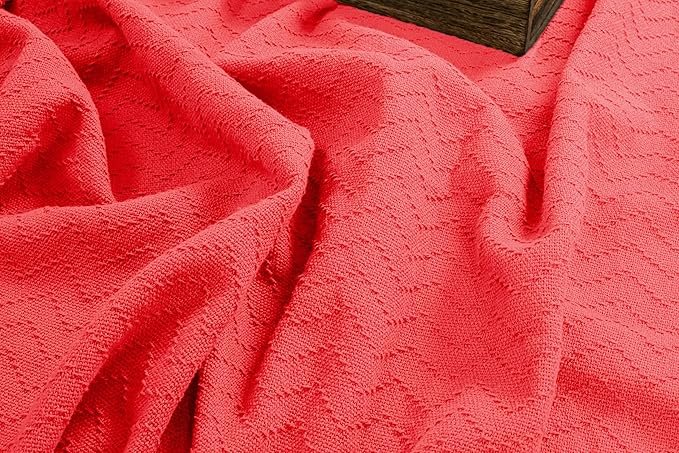 BELIZZI HOME 100% Cotton Bed Blanket,Breathable Thermal Blanket Full Queen Size,Soft Chevron Thermal Blanket 90x90in,Cotton Bed Blanket,Perfect for Layering Any Bed for All Season,Coral