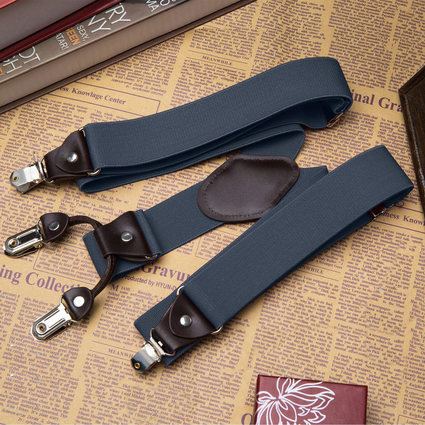 Buyless Fashion Suspenders for Men - 48" Elastic Adjustable Straps 1 1/4" - Y Shape - 5103-Denim-Blue