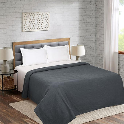 BELIZZI HOME 100% Cotton Bed Blanket, Breathable Thermal Blanket King Size, Soft Chevron 90''x102'', Perfect for Layering Any All Season, Charcoal Grey