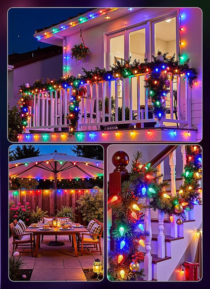 C9 Outdoor Christmas Lights, 33 FT 50 LED C9 String Lights, 8 Modes & Timer Connectable Waterproof for Christmas Tree light Indoor Outdoor Roofline Patio Outside Yard Holiday Xmas Decor, Multicolor