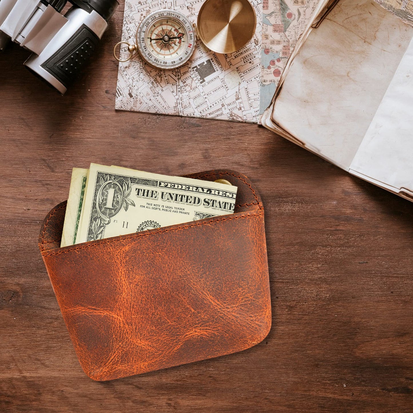 CestAntiQ, Handmade Leather Double Snap Pouch, Coin Purse, Cash & Card Holder, Makeup Bag, Cable Organizer - Minimalist Leather Snap Wallet, Durable Clasp Pouch for Travel & Accessories