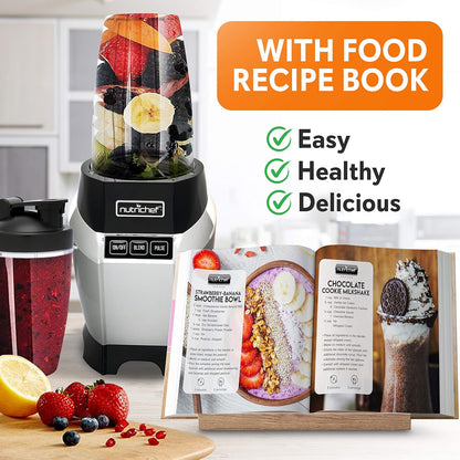NutriChef Personal Electric Single Serve Blender - Small Professional Kitchen Countertop Mini Blender for Shakes & Smoothies, Pulse Blend, Convenient Lid Cover, Portable 20 & 24 oz Cups, Black