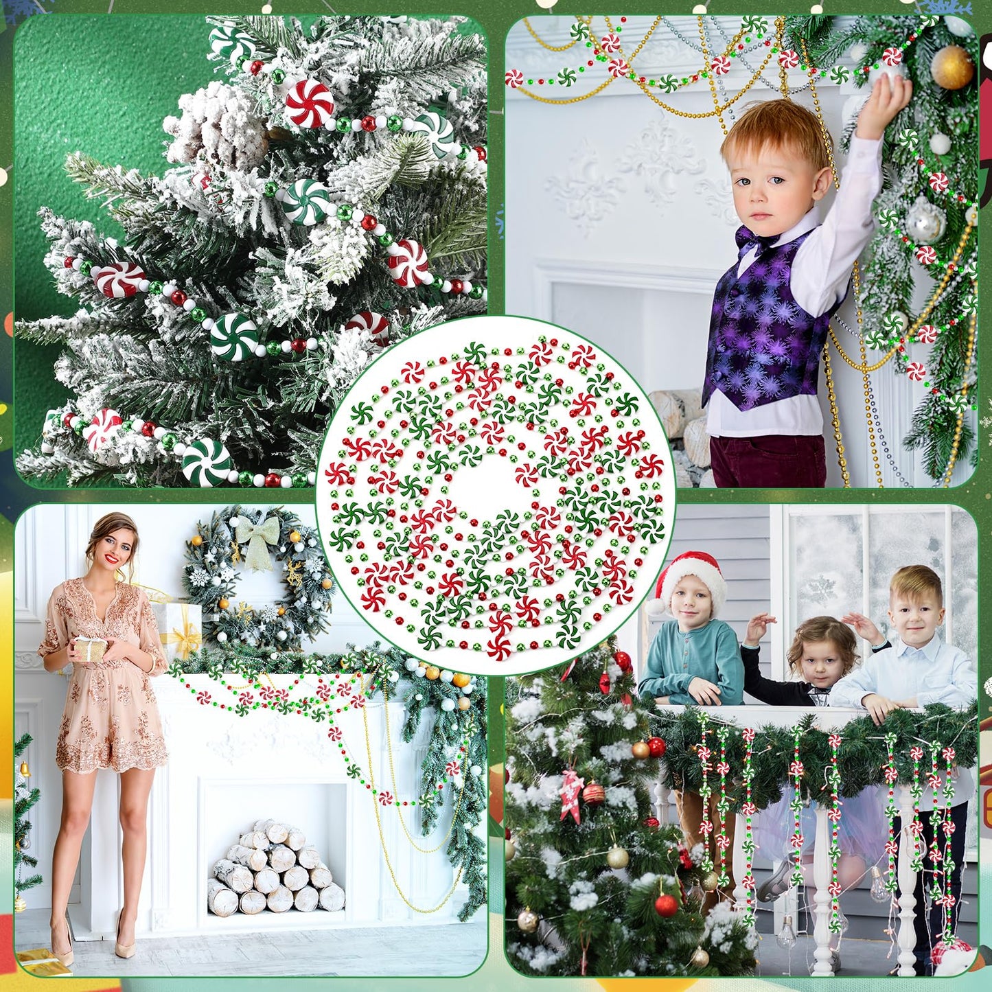 LCPQMZGH 24 feet Peppermint Garland Christmas Tree Bead Garland for Xmas Party Supplies Holiday Favors Ornaments