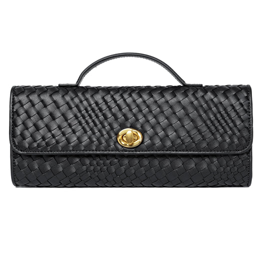 Joryin Woven Purse for Women Evening Clutch Woven Leather Handbags Black Crossbody Bag Purse Formal Evening Bag