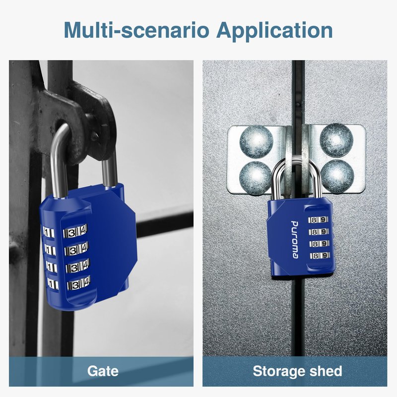 Puroma 4 Pack Combination Lock for Locker 4 Digit Outdoor Waterproof Padlock for School, Gym, Sports, Fence, Toolbox, Gate, Case, Outdoor, Hasp Storage, Cabinets (Blue)