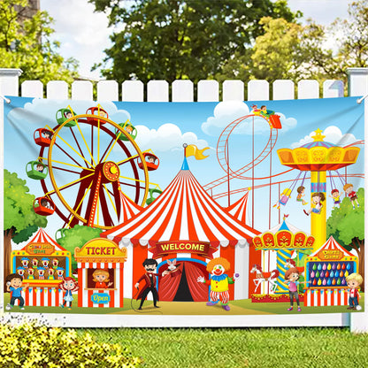 Halloween Party Decoration Set - Pack of 17 and XtraLarge Carnival Backdrop - 72x44 Inch | Halloween Pompom, Happy Halloween Garlands, Halloween Party Decorations | Halloween Carnival Decorations