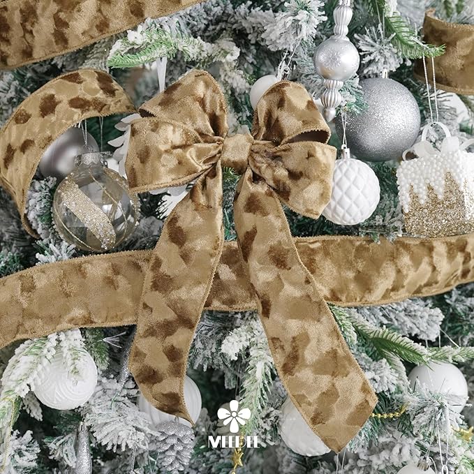 MEEDEE 2-1/2 inch Brown Velvet Wired Ribbon 10 Yards Thick Light Brown Velvet Ribbon for Christmas Tree, Gift Wrapping, Garland, Fall Wreaths, Topper Bow, Swags, Crafts Supply