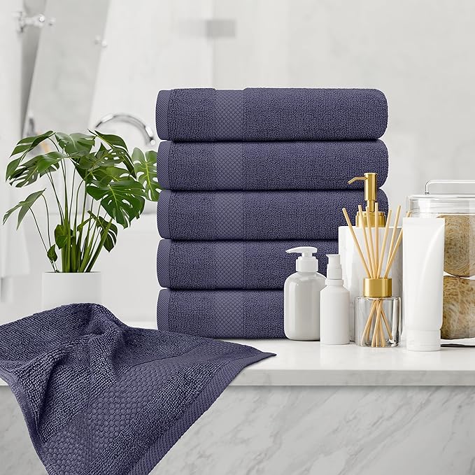 White Classic Luxury Navy Blue Hand Towels
