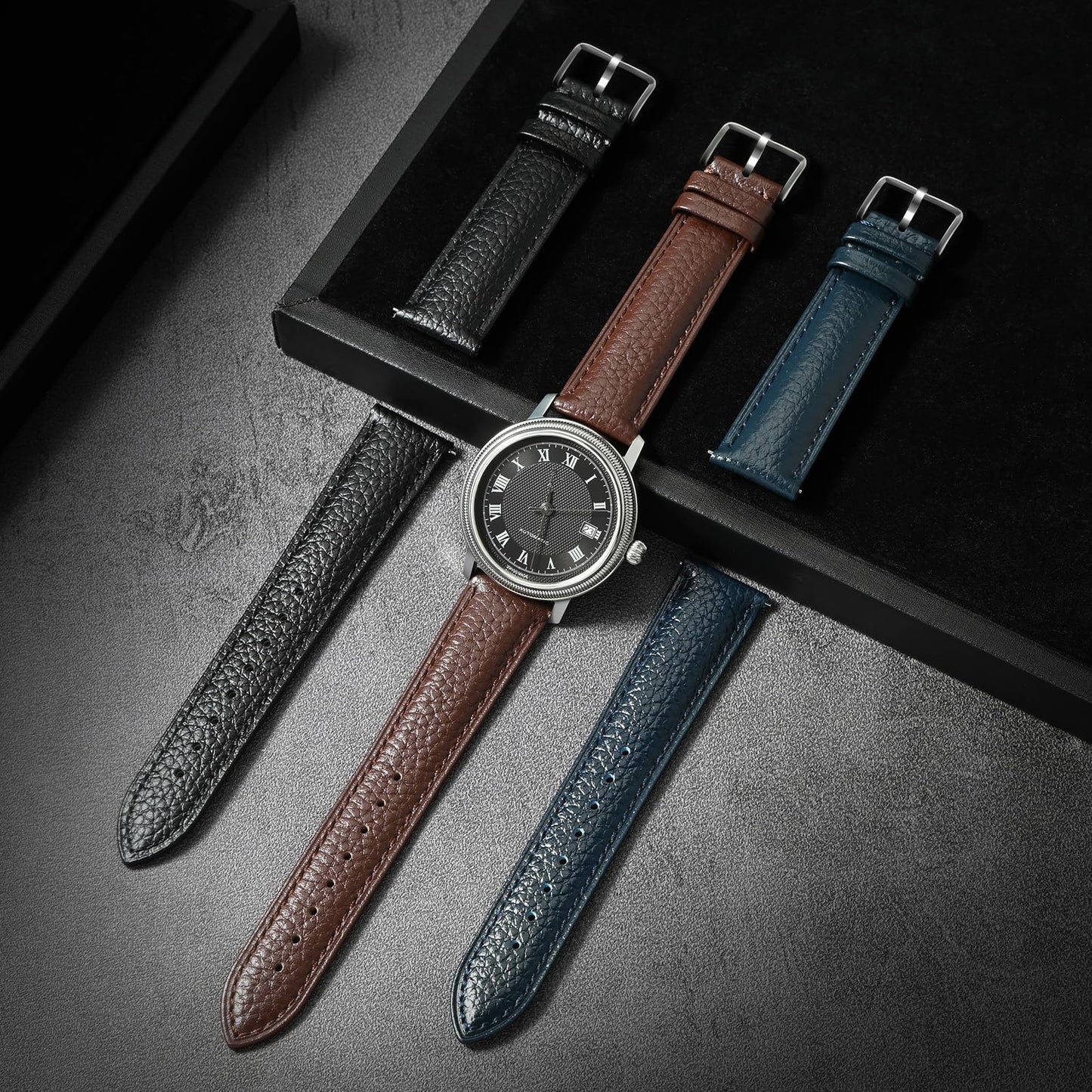 ULLCHRO Genuine Leather Watch Strap Quick Release Watch Band Vintage Alligator Grain Leather Strap Premium Top Grain with Stainless Steel Buckle, Soft Brown Calfskin for Men Wrist (20mm, Dark Brown)