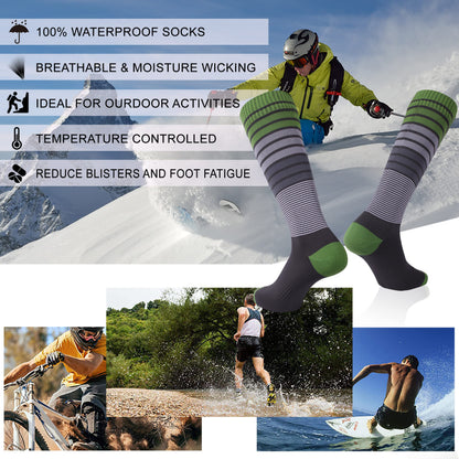 RANDY SUN Waterproof Fishing Socks, Women Youth Novelty Fishing Gear and Equipment Knee Length Hiking Kayaking Warm Socks Gray&Green